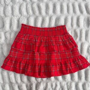 Vibrant Red Plaid Kids Skirt with Ruffle Hem